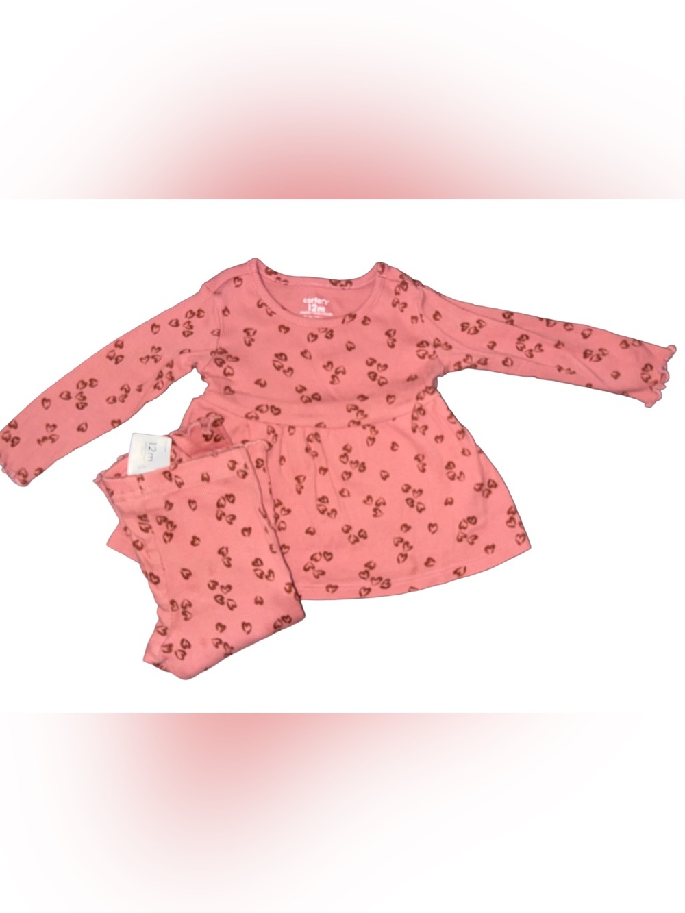 Carter's Coral Pink Heart-Print Two-Piece set 12m
